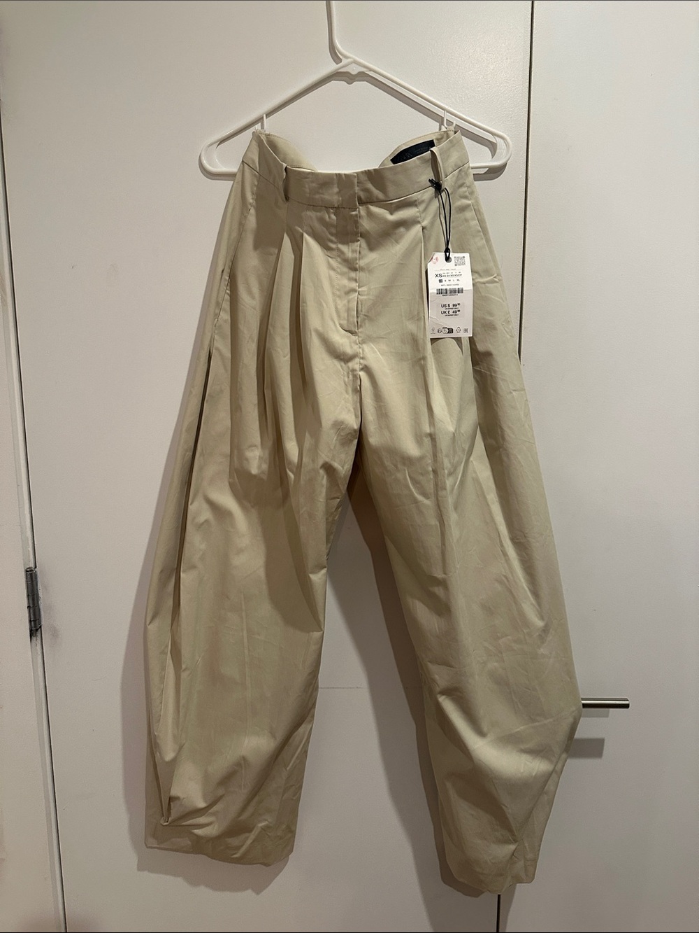 Zara Wide-Leg Pleated Chinos — Beige/Cream